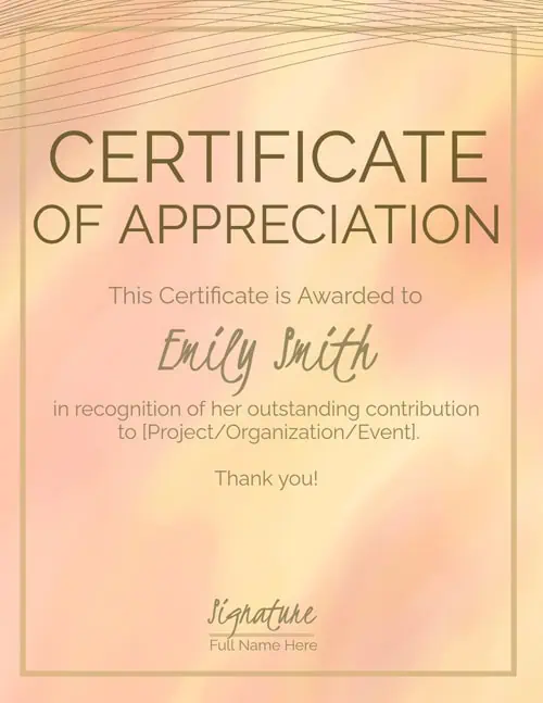 Appreciation certificate with a watercolor background