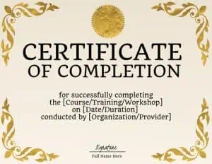 Gold border on certificate of completion