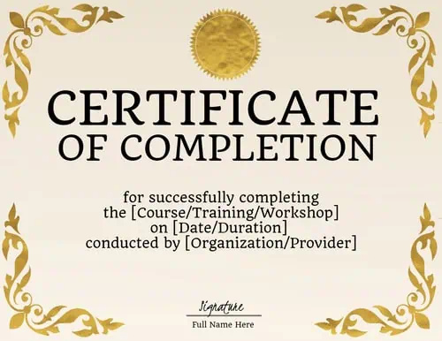 Gold border on certificate of completion