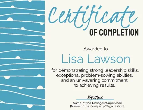 pretty design on the left side of this completion certificate