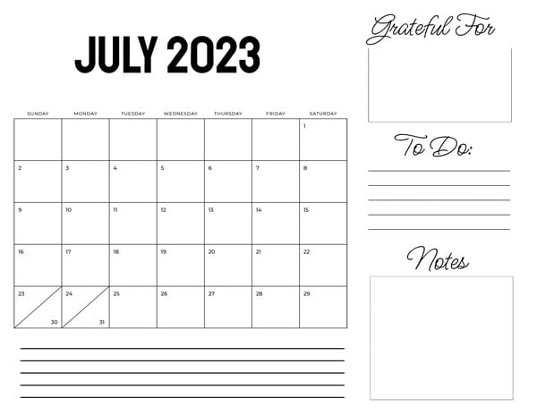 Planner - July 2023 (With Gratitude) - Personalized Templates