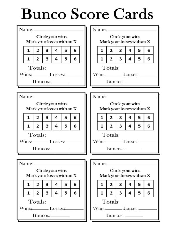 Bunco cards