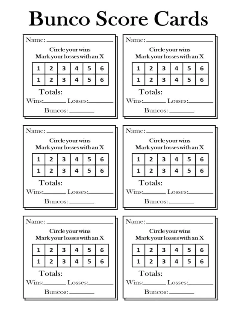Bunco cards