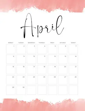 Pink watercolor border but you can change the color with a Monday Start