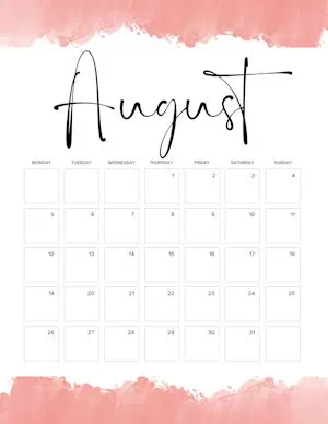 Pink watercolor border but you can change the color with a Monday Start
