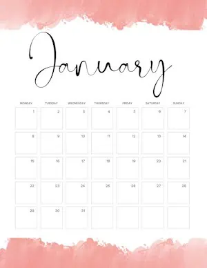 Pink watercolor border but you can change the color with a Monday Start