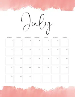 Pink watercolor border but you can change the color with a Monday Start