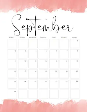 Pink watercolor border but you can change the color with a Monday Start