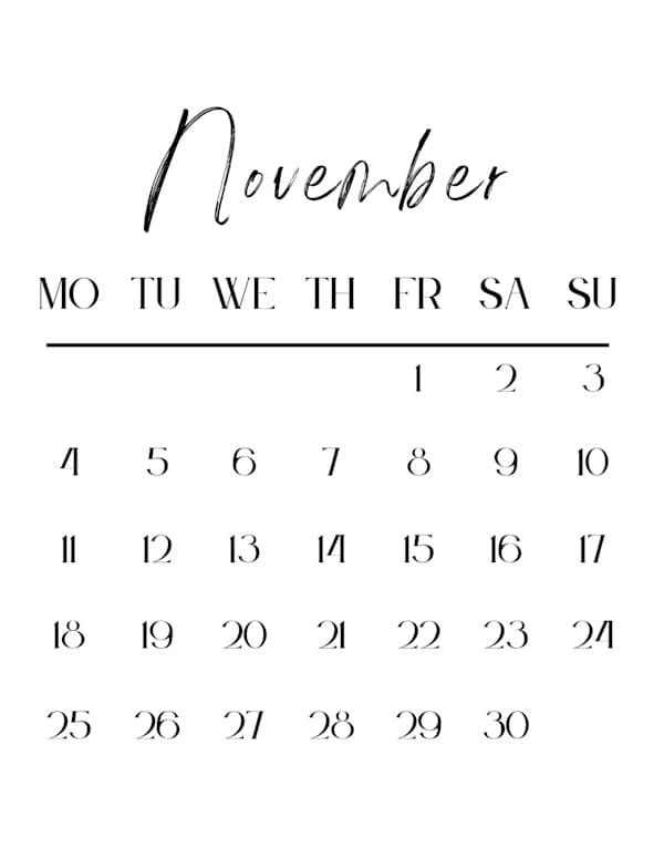 Nov 2024 blank calendar with a Monday start