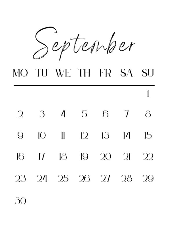 Sep 2024 blank calendar with a Monday start